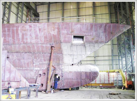 Image of super yacht hull under construction 